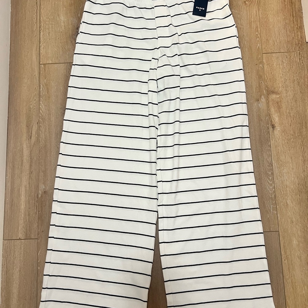 PARKE Target Striped Wide-Leg Lounge Pants - White/Navy - Picture 2 of 4